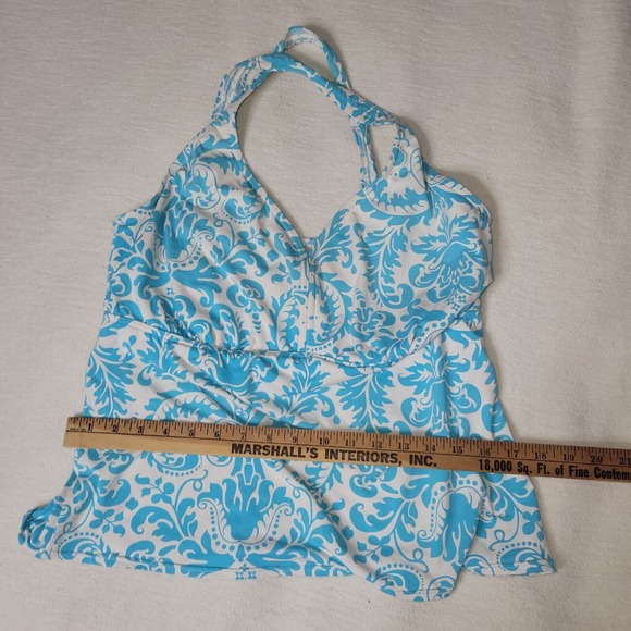 Lands End Swim Top Womens Sz 16 D Blue Modest Tank Neck Pool Strap Plus Size - Picture 5 of 12